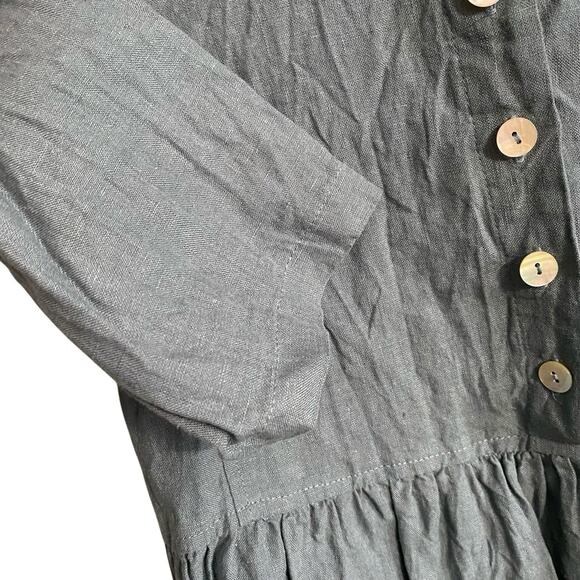 Linenshed Green Button Down 100% Linen Quarter Sleeve Knee Length Dress Size XS - Picture 3 of 10